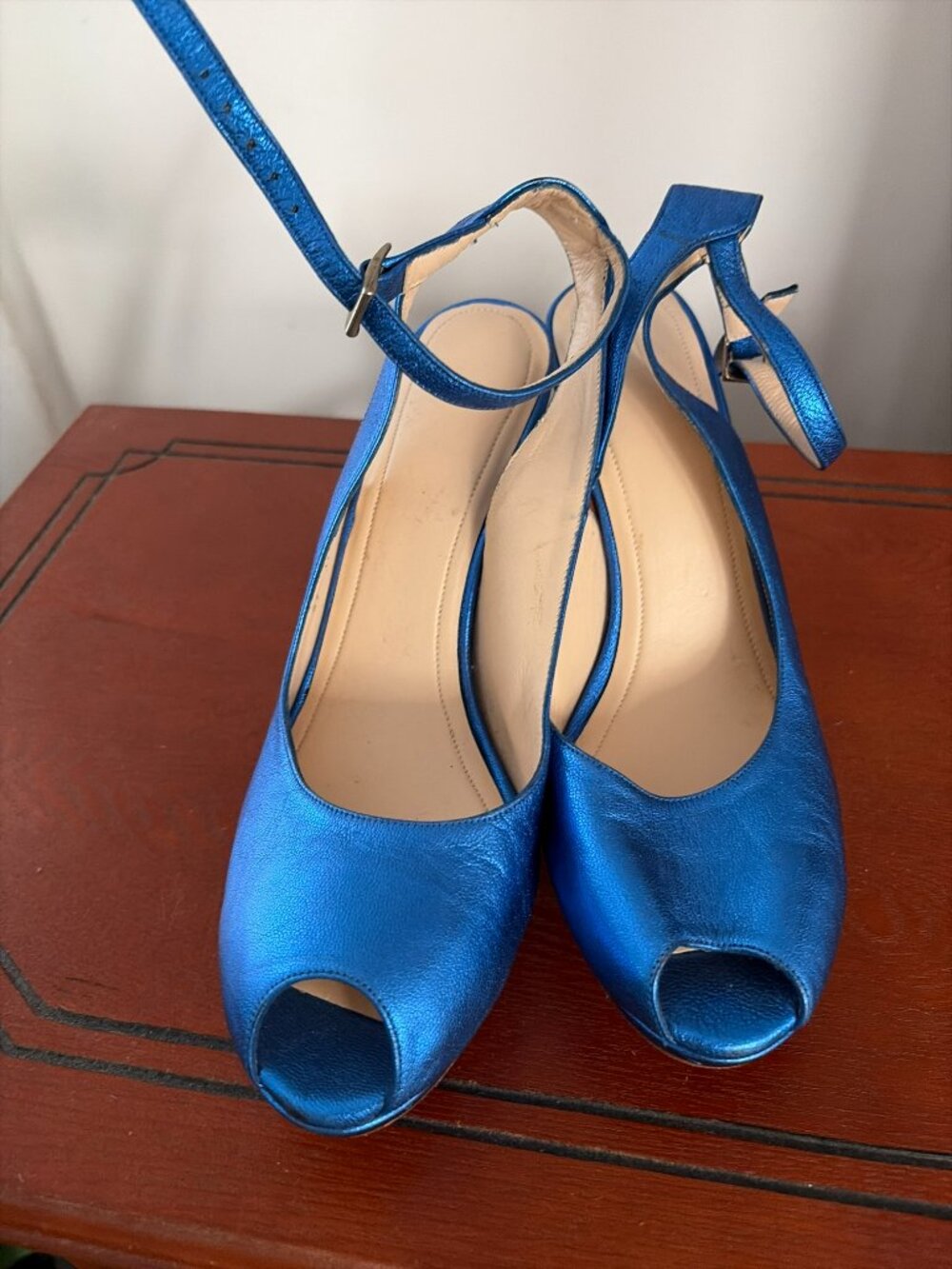 Blue Platform High Heel Ankle Strap Sandals - Picture 6 of 8